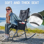 Portal Folding Rocking Camping Chair Outdoor - Thick Padded Rocking Recliner Chair Portable Camping Rocker for Patio Front Porch Backyard Lawn Living Room, Supports 400 LBS