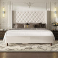 King Size Bed Frame, Upholstered Platform Bed with 62" Tall Wingback Headboard, Velvet Modern Luxury Design, No Box Spring Needed, Easy Assembly, Noise Free, Beige