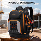 Tool Bag Backpack Heavy Duty 1680D Oxford, 75 Pockets & Loops Electrician Backpack, Large HVAC Tool Bags with Hard Bottom, Construction Work Technician Backpacks with 16’’ Laptop Compartment for Men