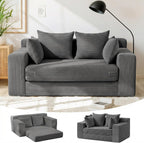 Winzon Boneless Loveseat, 3 in 1 Convertible Sofa Bed Sleeper Sofa Floor Futon Bed with 4 Pillows, 55" Grey Boneless Couch for Living Room, Guest Room, Small Space, No Assembly Required, Corduroy