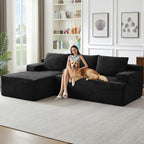 96" Cloud Sectional Couch with L-Shape Chaise, Modern Corduroy Boneless Couch for Living Room,Memory Foam Sofa with Deep Seat,No Assembly Required (Black,Left-Facing Chaise)