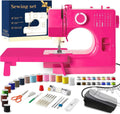 Portable Mini Sewing Machine for Beginners, 14 Stitches, Easy Dial Control, LED Light & Extension Table, Compact Lightweight for Home DIY Mending, Ideal Gift for Kids Adults Bright pink