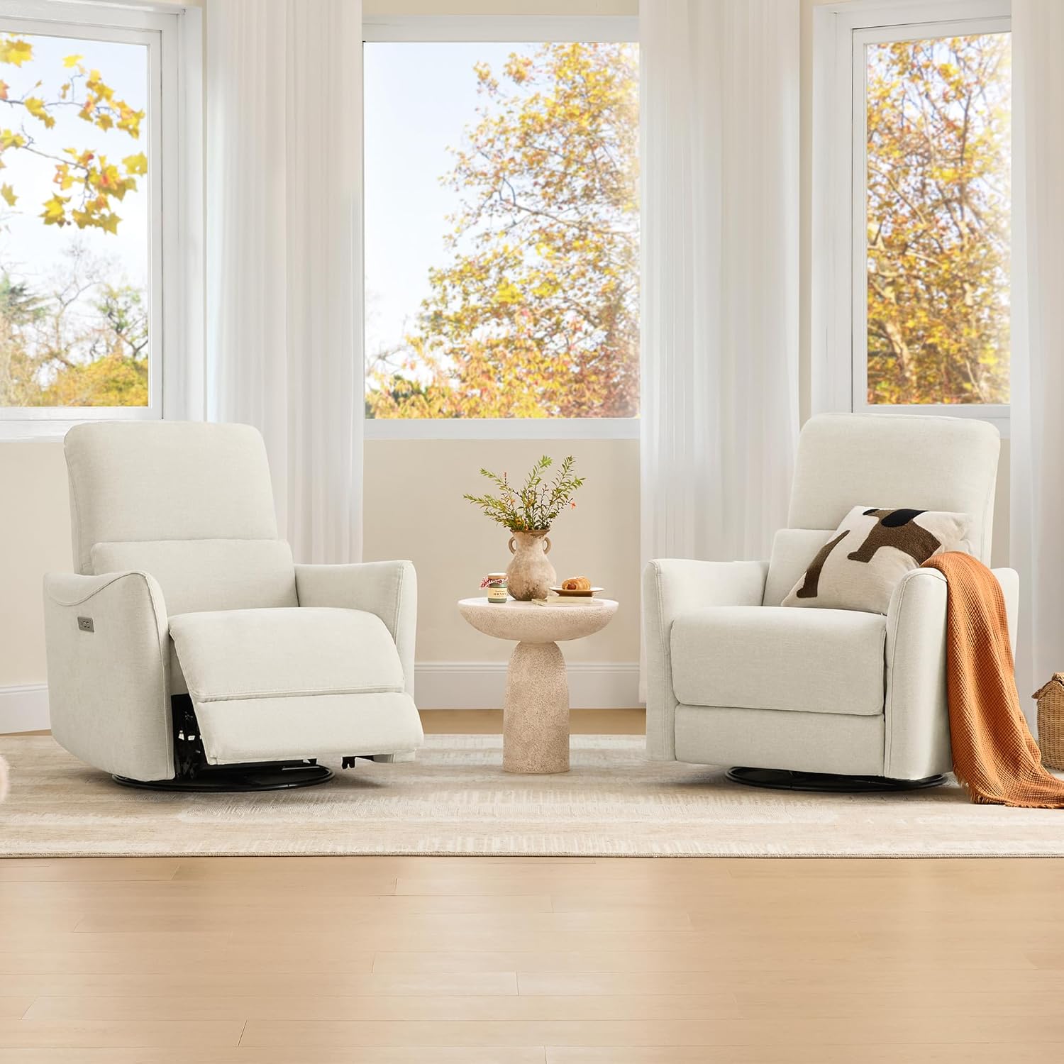 CHITA Power Recliner Chair Swivel Glider, FSC Certified Upholstered Living Room Nursery Reclining Sofa Chair with Lumbar Support, Linen