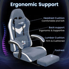 N-GEN GAMING Video Gaming Chair with Footrest Lumbar Support for Home Office High Back Recliner Height Adjustable Ergonomic Comfy Fabric Computer Desk Chair (Blue)
