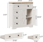 Vabches Farmhouse Storage Cabinet with 2 Doors and 4 Drawers, Freestanding Bathroom Storage Cabinet Kitchen Pantry, Floor Hutch Cupboard for Living Room/Bathroom/Kitchen.(Antique White