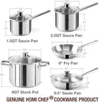 HOMICHEF 14-Piece Nickel Free Stainless Steel Cookware Set - Nickel Free Pots and Pans Set - Non-Toxic, Healthy Induction Cookware