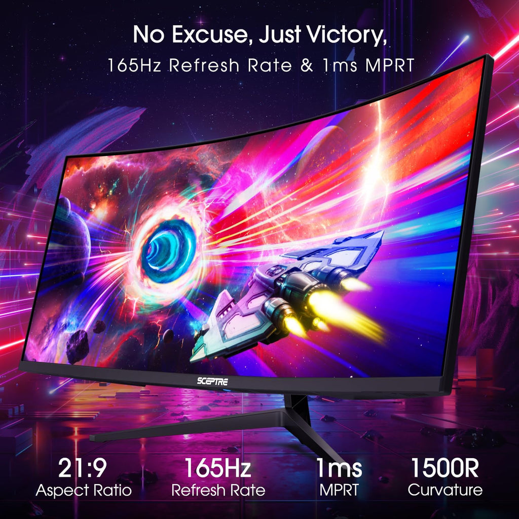 Sceptre 34-Inch Curved Ultrawide WQHD Monitor (3440 × 1440)  R1500  up to 180Hz/165Hz  DisplayPort x2  99% sRGB  1ms  Built-in Speakers  Machine Black  2025 (C345B-QUT168)