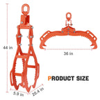 36 Inch Log Lifting Tongs, Heavy Duty Steel Swivel Dragging Tongs, 4 Claw Log Grabber Hook with Operating Handle, 3306LBS Capacity Upgraded Timber Claw Hook for Tractor ATVs Trucks Accessories