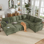 Hanherry Sectional Couch with Pull Out Sofa Bed,Corduroy Sleeper Sofa with Storage Ottoman & USB Charging,Comfy L Shaped Modular Couches for Living Room,Apartment