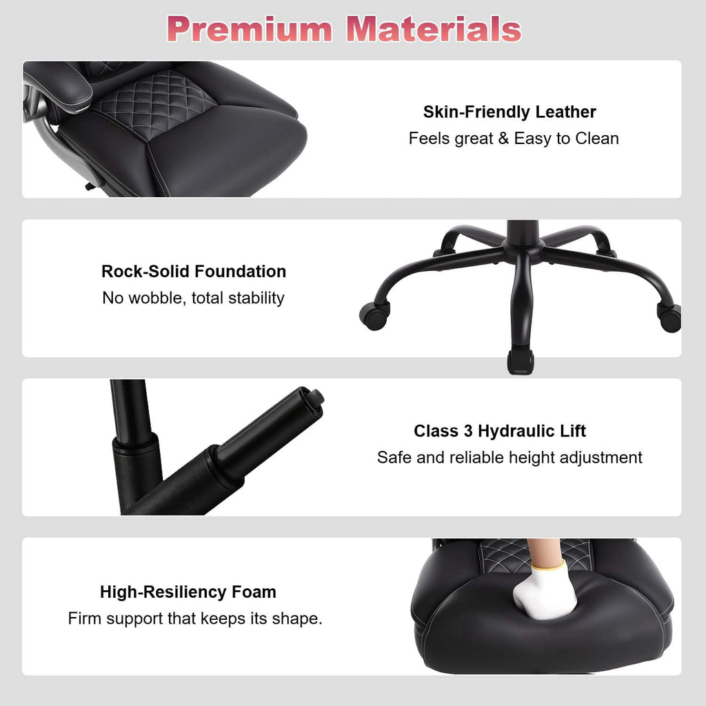 Ergonomic Executive Office Chairs with Lumbar Support Wheels PU Leather Padded Home Desk Chairs with Adjustable Flip Arms, Black
