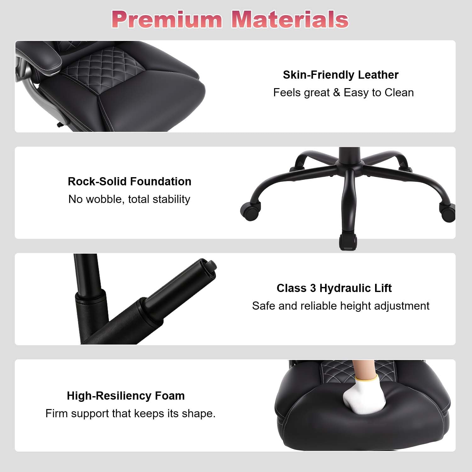 Ergonomic Executive Office Chairs with Lumbar Support Wheels PU Leather Padded Home Desk Chairs with Adjustable Flip Arms, Black