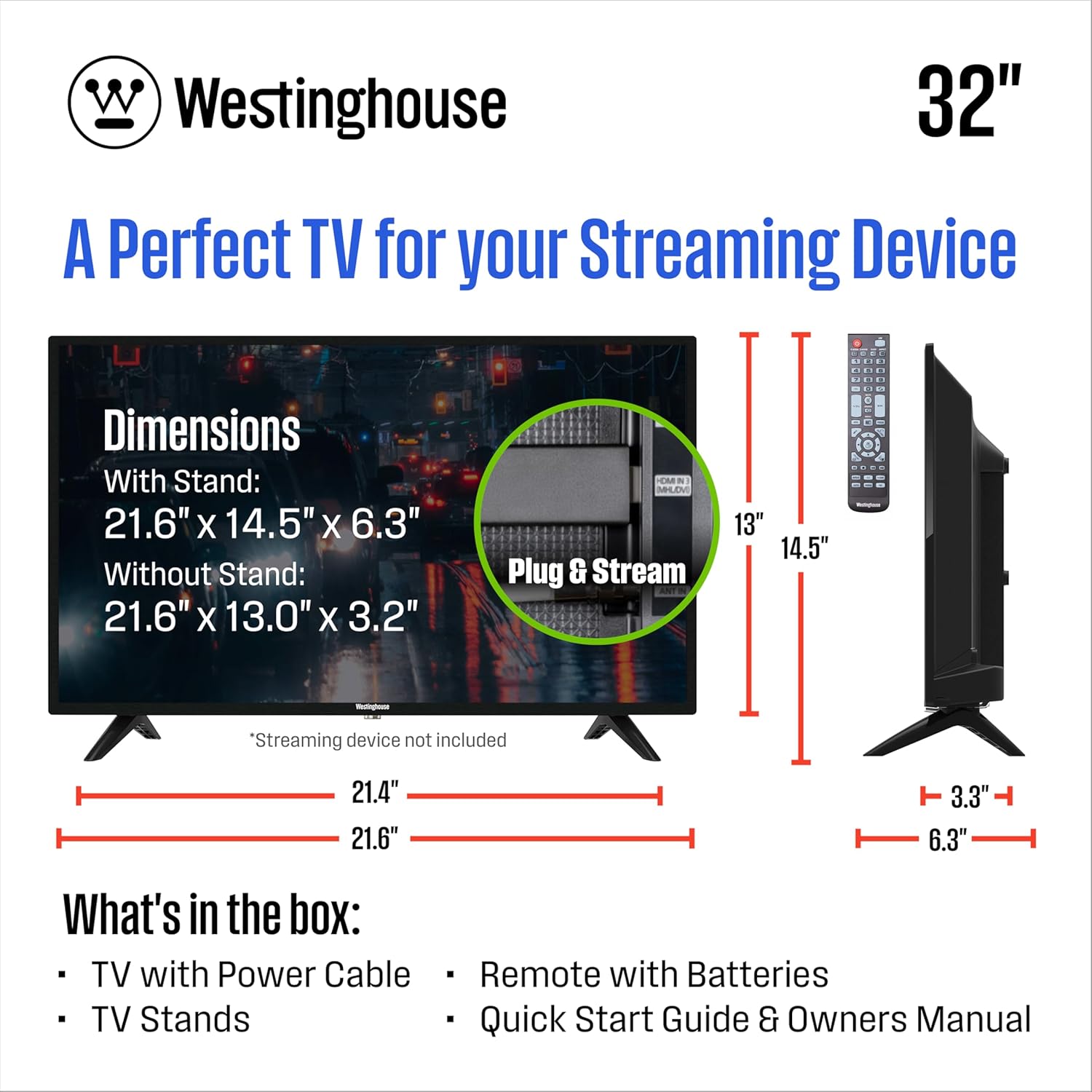 Westinghouse 32 Inch TV  HD LED Small Flat Screen Non-Smart Television  Works with Fire Stick  Roku  Apple TV  TiVo  Xumo  and Streaming Devices