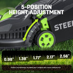 STEELITE 13-Inch Cordless Electric Lawn Mower, 21V Brushless Battery Push Mower with 4.0Ah Battery & Charger, 5-Position Height Adjustment, 8-Gallon Grass Bag