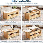 GarveeHome Coffee Table Lift Top, Convertible Coffee Table with Wooden Lift Tabletop, 2 Drawers and Hidden Compartment, Central Table with Storage for Living Room Home Office, Natural