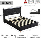 Lift Up Storage Bed Full, Bed Frame Full Size with Charging Station & Led Lights, Upholstered Storage Bed with Wingback 2-Tier Bookcase Headboard, Hydraulic Lift, No Box Spring Needed,Black | lift up bed, breathable material