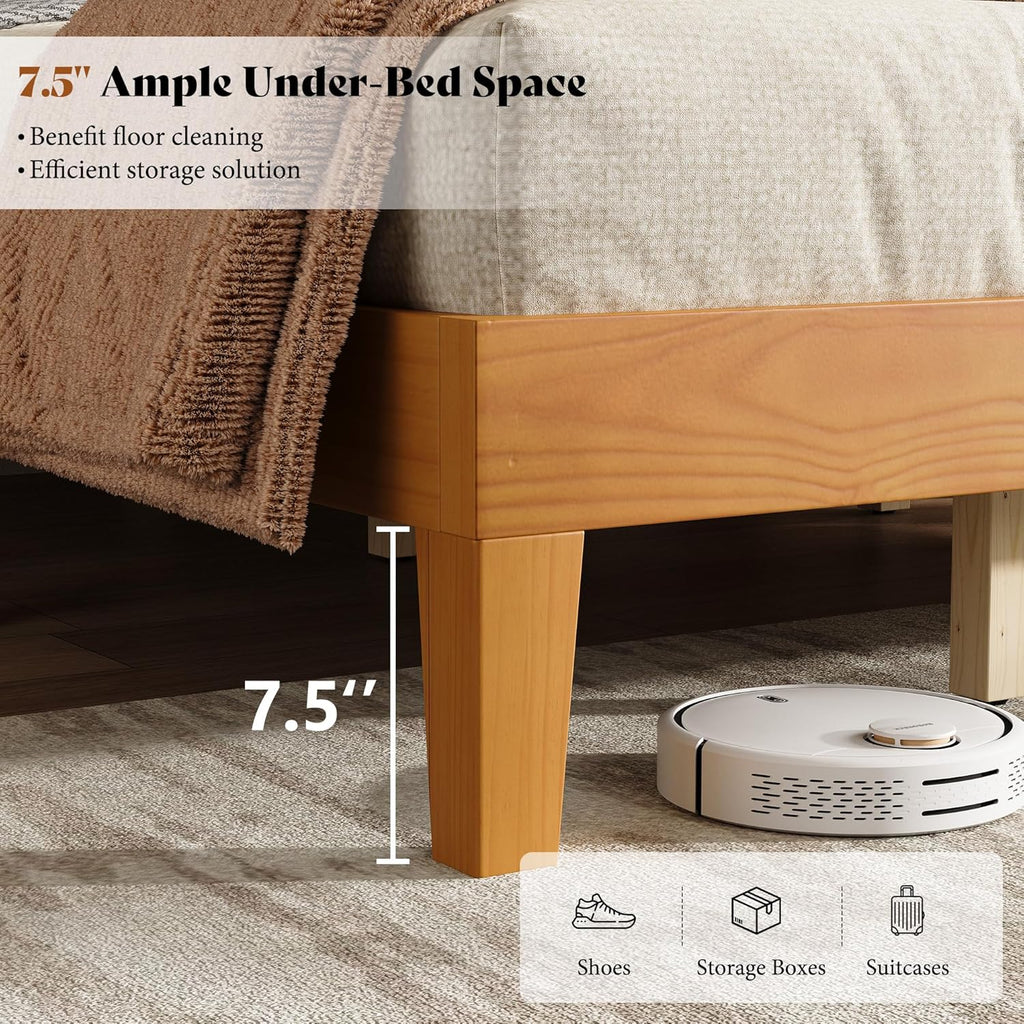 AMERLIFE Full Sizes Solid Wood Bed Frame with 48" Headboard, Mid Century Modern Platform Bed with Silent Wood Slat System, No Box Spring Needed, Under-Bed Storage, Natural