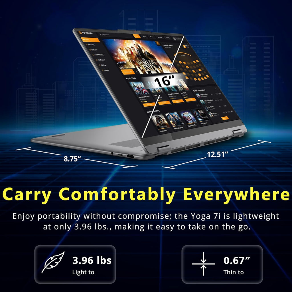 Lenovo Yoga 7i 2-in-1 16" 2K Touchscreen Laptop  Intel Core Ultra 7 256V  16GB LPDDR5X  2TB(1TB SSD&1TB Docking Station)  Intel Arc Graphics  Numeric Keypad  Copilot+ PC  Wi-Fi 7  Win 11  Gray