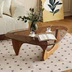 Coffee Table for Living Room Mid Century Modern Center Table with Glass Top and Wood, Brown/Walnut