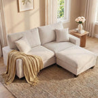 DOPEDIO L-Shaped Sectional Sofa with Storage Ottoman, Modern Chenille Recliner Loveseat, Removable Couch Covers, Pocket Spring Cushions, Solid Wood Frame, Easy to Install (71.25inch, Beige)