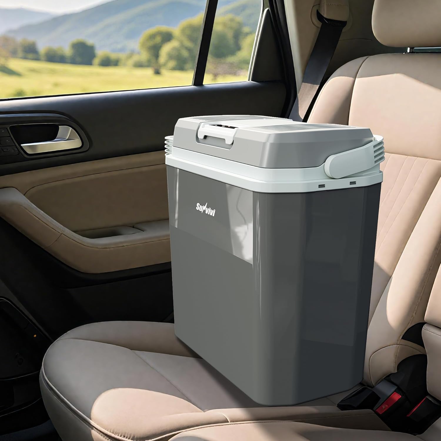 SUNVIVI Electric Cooler & Warmer with Handle, 21QT Portable Thermoelectric Car Refrigerator, Plug-in Mini 12V Fridge for Vehicle, Car fridge for Truck, Travel, Camping, Home, Office, Gray