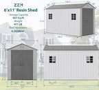 ZZM Outdoor Storage Shed 6x11 Ft  All-Weather Resistant Resin Garden Sheds & Outdoor Storage Clearance with Floor and Windows  Double-Layer Plastic Tool Shed for Backyard  Patio & Lawn (Gray)
