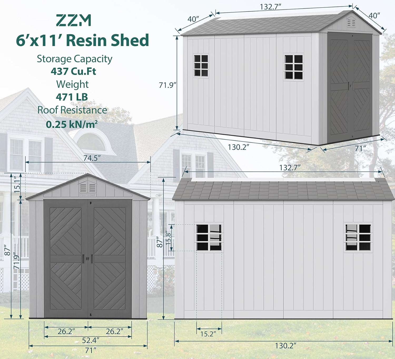 ZZM Outdoor Storage Shed 6x11 Ft  All-Weather Resistant Resin Garden Sheds & Outdoor Storage Clearance with Floor and Windows  Double-Layer Plastic Tool Shed for Backyard  Patio & Lawn (Gray)