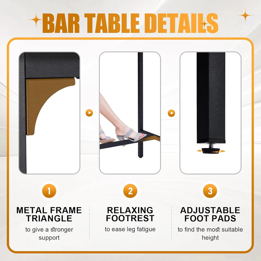 Karl home 71" Bar Table, Narrow Long High Top Dining Table with Upgraded Triangular Support for Stability, Industrial Counter Height Bar Table for Small Space, Behind Sofa, Kitchen, Rustic Brown