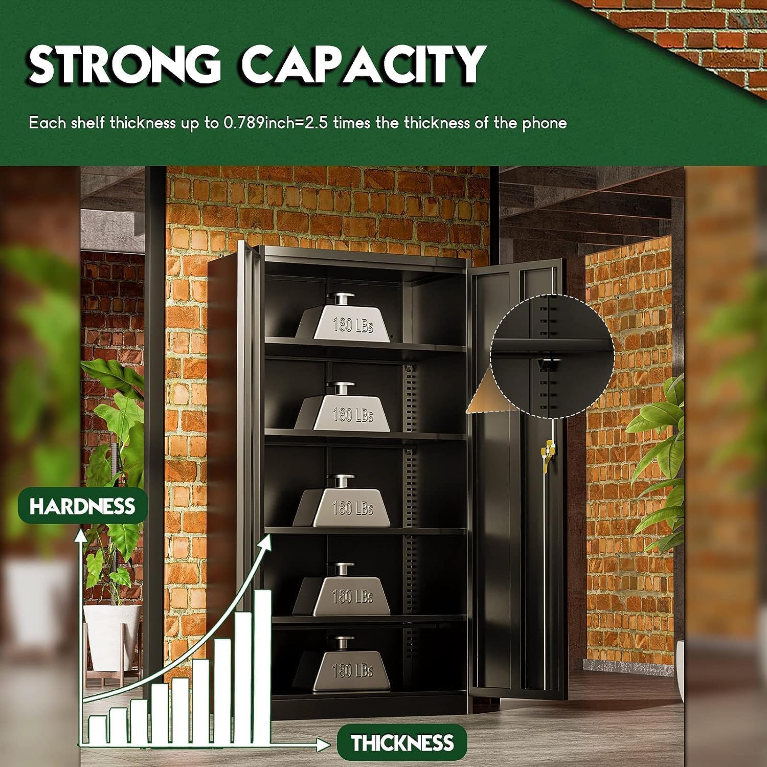 Greenvelly Metal Cabinet with Lock, 72" Metal Storage Cabinet with 2 Doors and Adjustable 4 Shelves, Locking Cabinet for Home Office, Garage(32" W x 16" D), Black