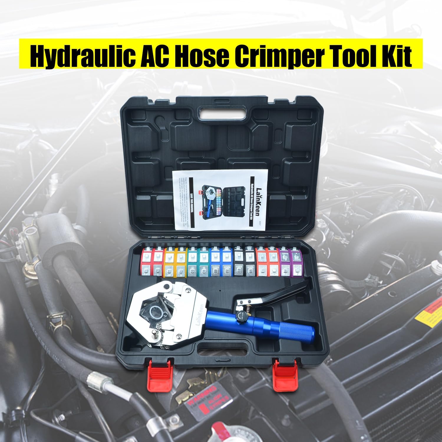 Hydraulic AC Hose Crimper 71500 with Snap-On 7 Dies, Manual Handheld A/C Hose Crimper Kit for AC Hose, Auto A/C Line Air Conditioning Repair Tool