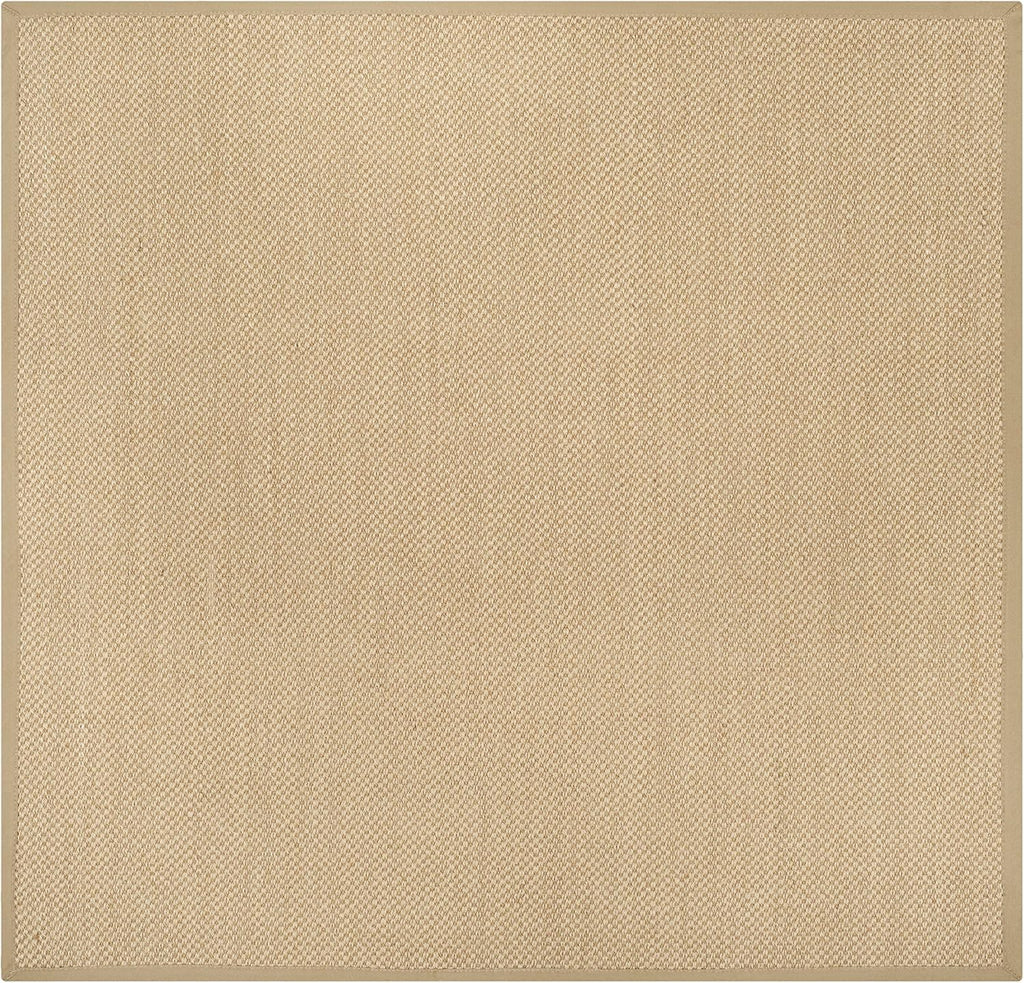 SAFAVIEH Area Rug 9' Square - Natural Fiber Collection - Maize & Linen Color, Sisal, Woven Design with Border (NF141B)