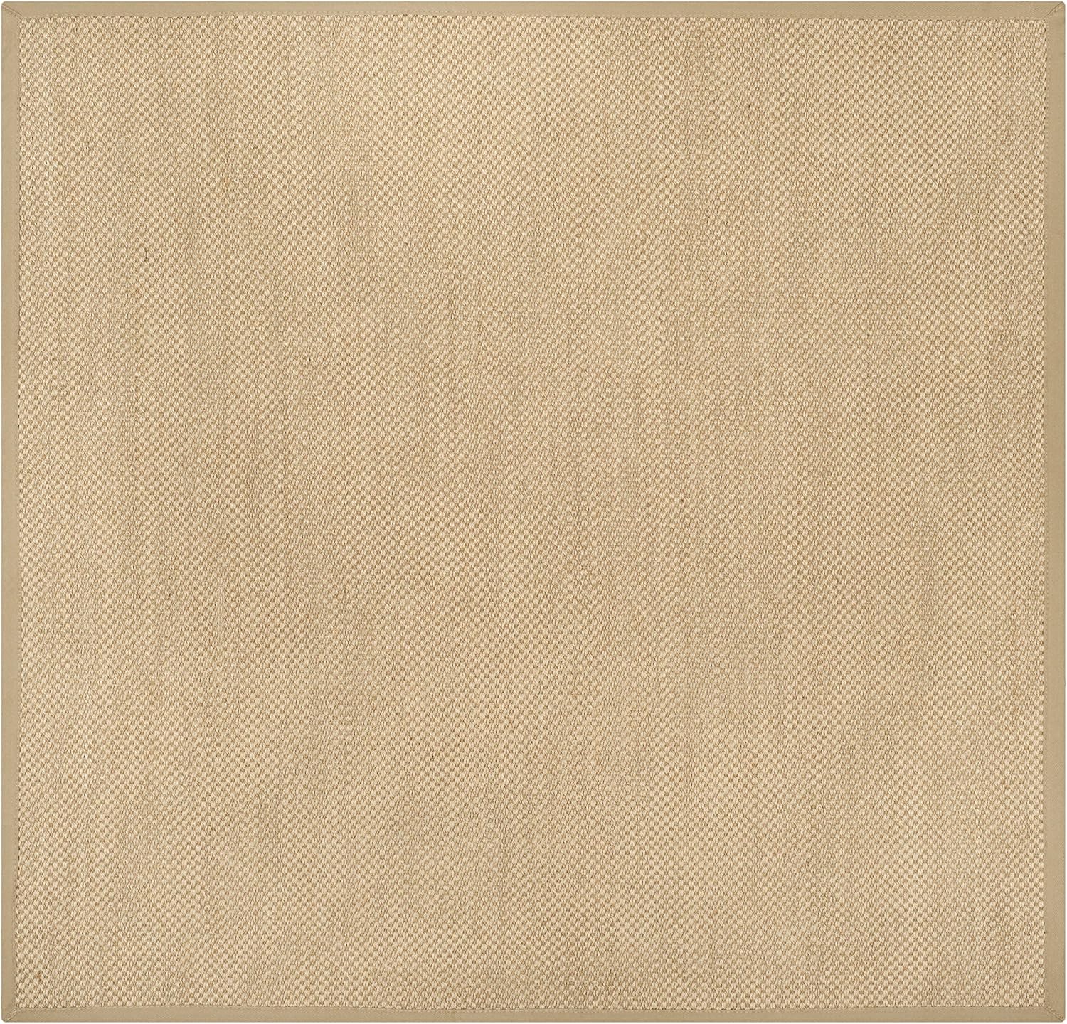 SAFAVIEH Area Rug 9' Square - Natural Fiber Collection - Maize & Linen Color, Sisal, Woven Design with Border (NF141B)