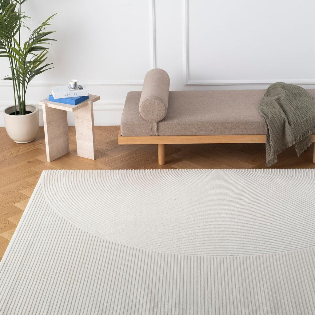 Revival Rugs Record 9'2"x12'2" Washable Area Rug for Living Room Bedroom - 100% Recycled Oeko-TEX Certified, Medium Pile, Beige, Cream