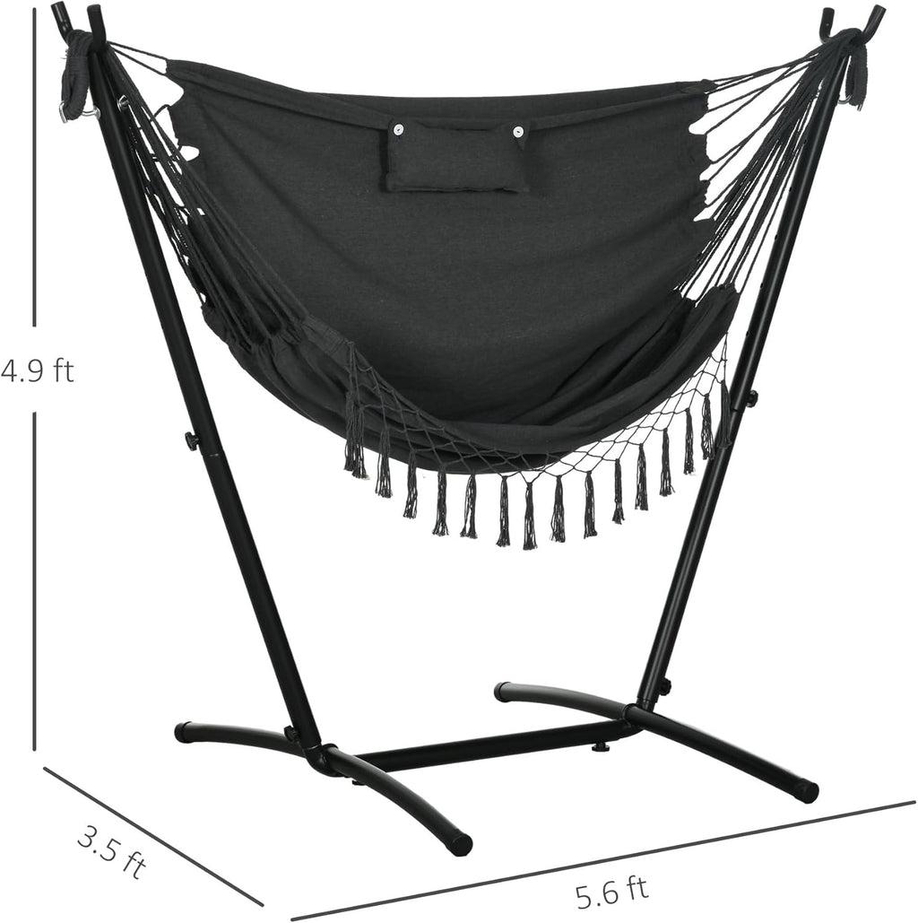 Outsunny Patio Hammock Chair with Stand, Outdoor Hammock Swing Hanging Lounge Chair with Side Pocket and Headrest, Dark Gray