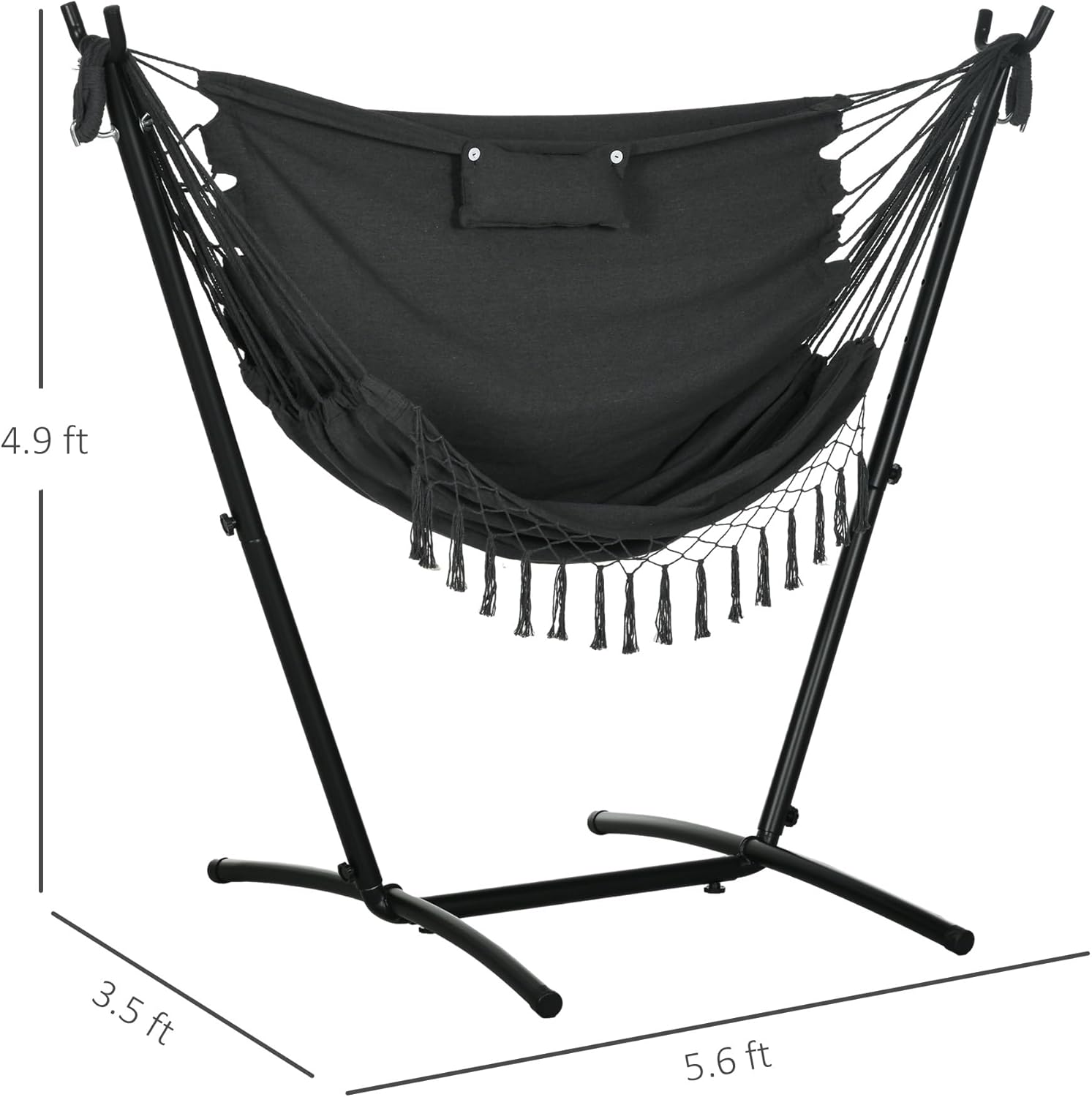 Outsunny Patio Hammock Chair with Stand, Outdoor Hammock Swing Hanging Lounge Chair with Side Pocket and Headrest, Dark Gray