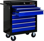7-Drawer Tool Cart on Wheels, Drawers Rolling Tool Chest with Key Lock, Mobile Trolley Organizer Tools Box with Locking Wheels & Ball Bearing Drawers for Garage,Repair Shop (Black&Blue)