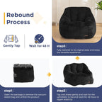 MAXYOYO Bean Bag Chair, Comfy Bean Bag Sofa with Back Support, Faux Fur Bean Bag Chair for Adults and Kids, Stuffed Floor Sofa for Living Room, Bedroom, Apartment, Black