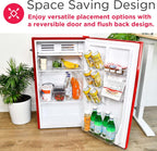 Frigidaire Retro Compact Fridge with Chiller, 3.2 cu ft Countertop Fridge with Built-In Bottle Opener, Compact Refrigerator for Office, Bedroom, Dorm Room or Cabin (Red)