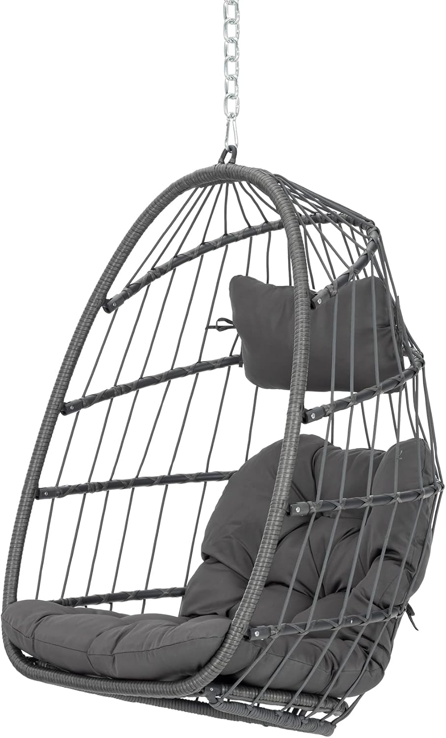 Yechen Hanging Egg Chair Outdoor Without Stand Indoor, Aluminum Foldable Swing Egg Chairs - Wicker Rattan Hammock Egg Porch Swing with UV Resistant Cushions for Bedroom Patio Balcony