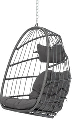 Yechen Hanging Egg Chair Outdoor Without Stand Indoor, Aluminum Foldable Swing Egg Chairs - Wicker Rattan Hammock Egg Porch Swing with UV Resistant Cushions for Bedroom Patio Balcony