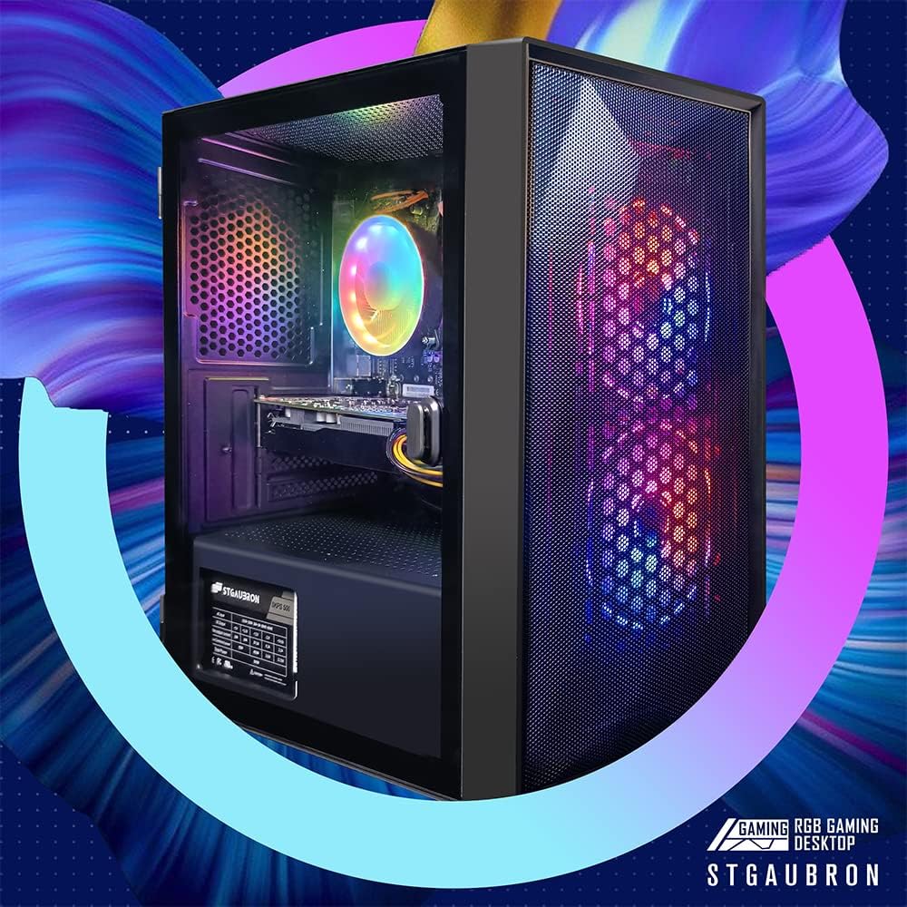 STGAubron Gaming PC Desktop Computer  Intel Core i5 up to 3.7GHz  GeForce RTX 2060 6G  16G RAM  512G SSD  WiFi 6  BT 5.0  RGB Fan x2  Windows 11 Home