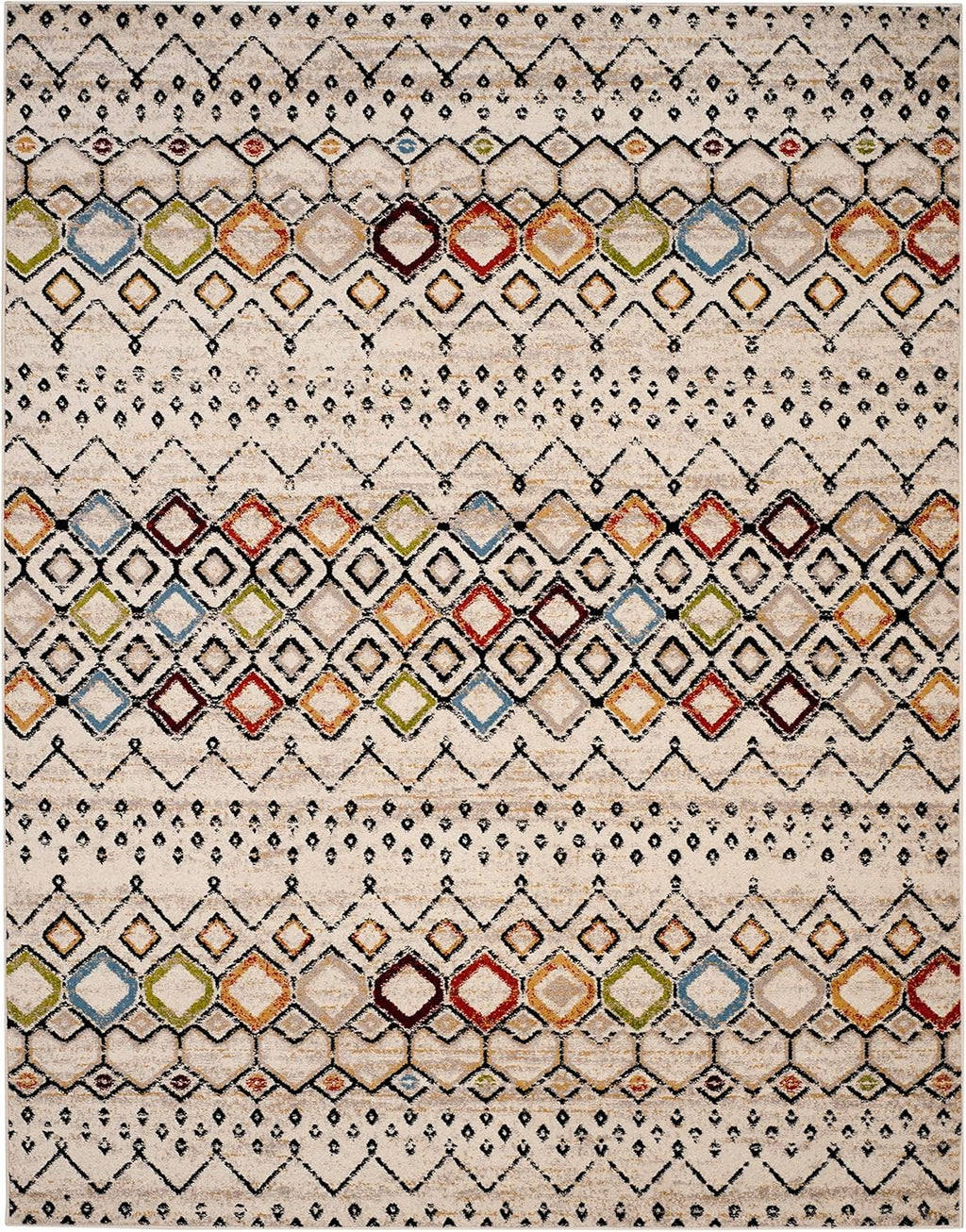SAFAVIEH Amsterdam Collection Area Rug - 9' x 12', Ivory & Multi, Moroccan Boho Design, Non-Shedding & Easy Care, Ideal for High Traffic Areas in Living Room, Bedroom (AMS108K)