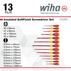 Wiha 32094 Slotted & Phillips Insulated Screwdriver Set, 13 Piece, 1000V VDE, SoftFinish Handle, Black Oxide