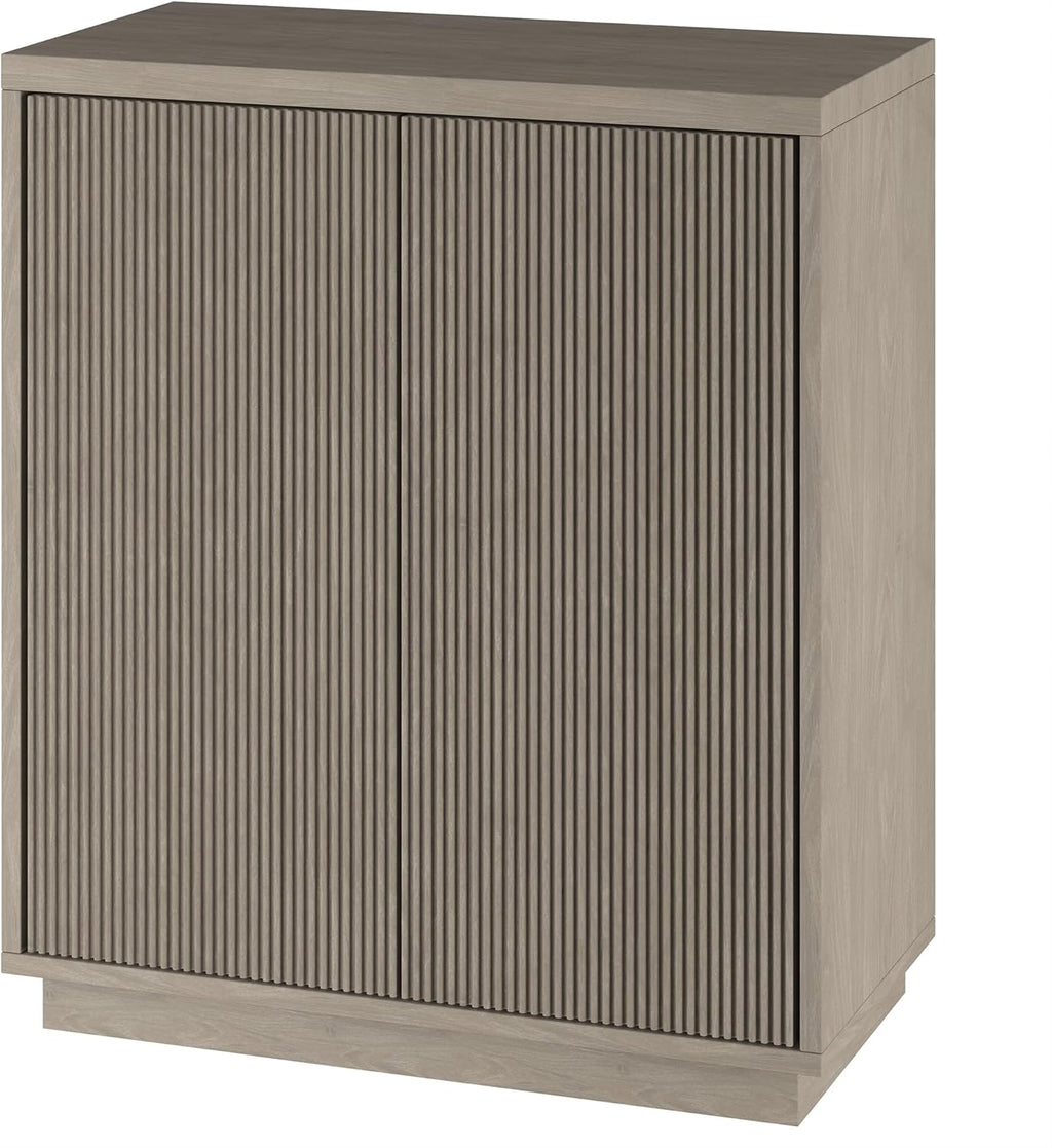 Henn&Hart 28" Fluted Wooden Accent Cabinet, Ribbed Modern Sideboard Buffet Cabinet with 2 Doors and an Adjustable Shelf for Living Room, Dining Room, Bedroom or Entryway, Weathered Gray