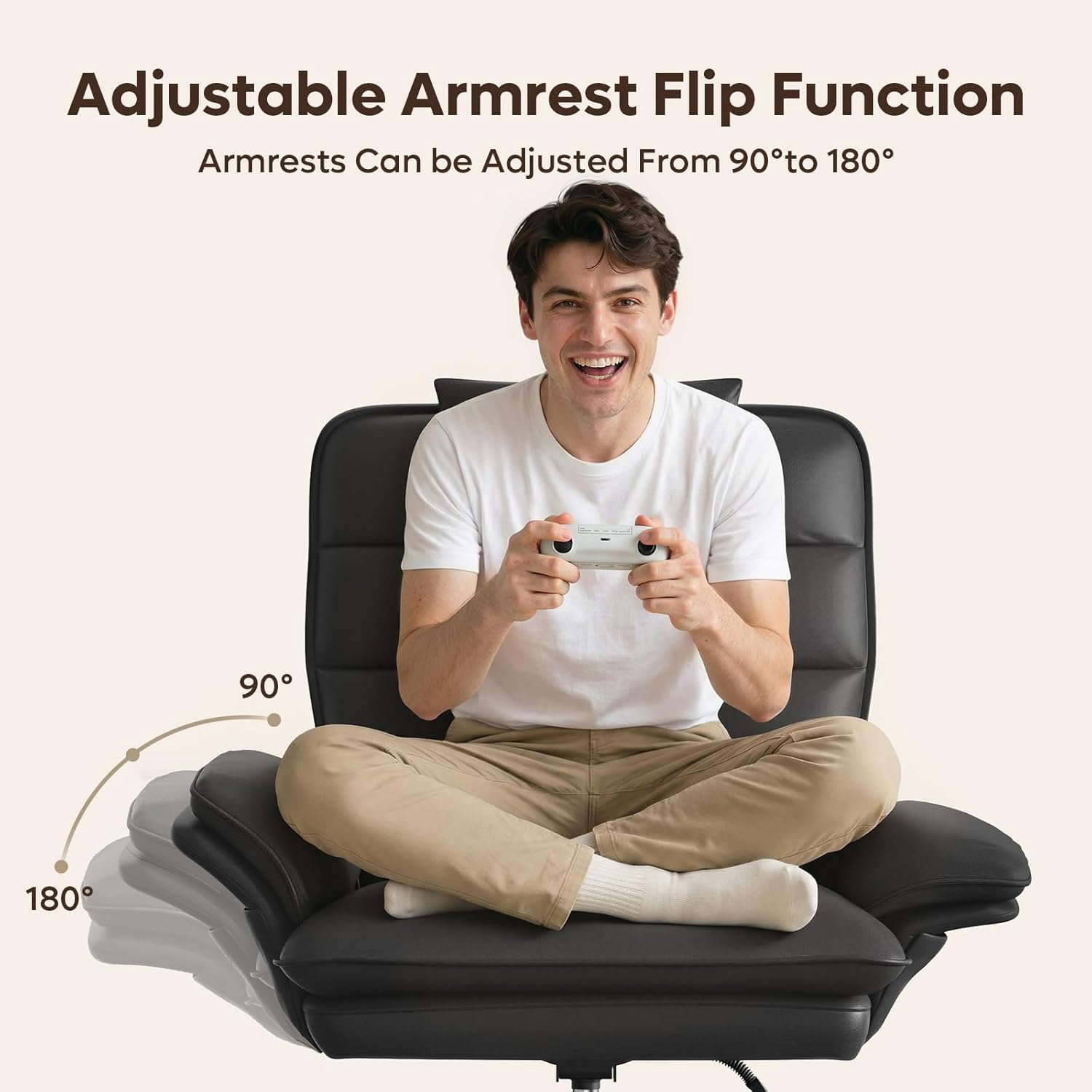 Bestier Cross Legged Office Chair Criss Cross Chair with Adjustable Arms 135° Reclining PU Leather Executive Chair with Wheels Big and Tall Computer Desk Chair for Home Office Black