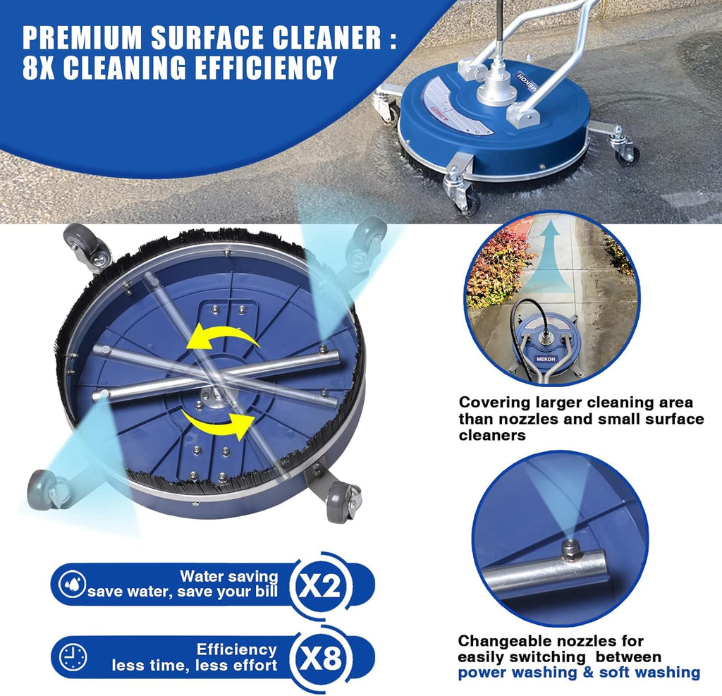 MEKOH Pressure Washer Surface Cleaner 20''  4500PSI Power Washer Surface Cleaner Attachment with Wheels  Pressure Washer Accessory for Driveway Sidewalk Curb Deck Patio Cleaning  3/8'' Quick-Connect