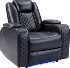 CANMOV Electric Power Recliner Chair with Adjustable Headrest,Breathable Faux Leather Home Theater Seating with Ambient Lighting,Cup Holders,Hidden Arm Storage,USB,Type-C Ports,Black