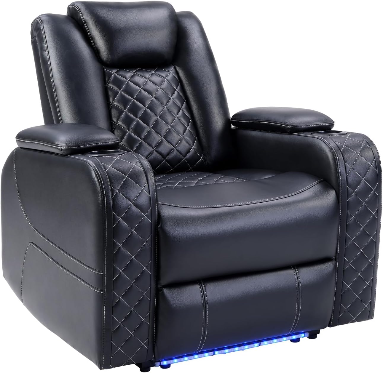 CANMOV Electric Power Recliner Chair with Adjustable Headrest,Breathable Faux Leather Home Theater Seating with Ambient Lighting,Cup Holders,Hidden Arm Storage,USB,Type-C Ports,Black