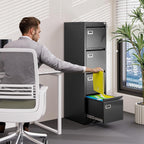 BYNSOE 4 Drawer File Cabinet with Lock Metal Vertical File Cabinet Office Home Vertical File Cabinet for A4 Legal/Letter Size Narrow File Cabinet Locked,Assembly Required (Black, 4 Drawers- Vertical)