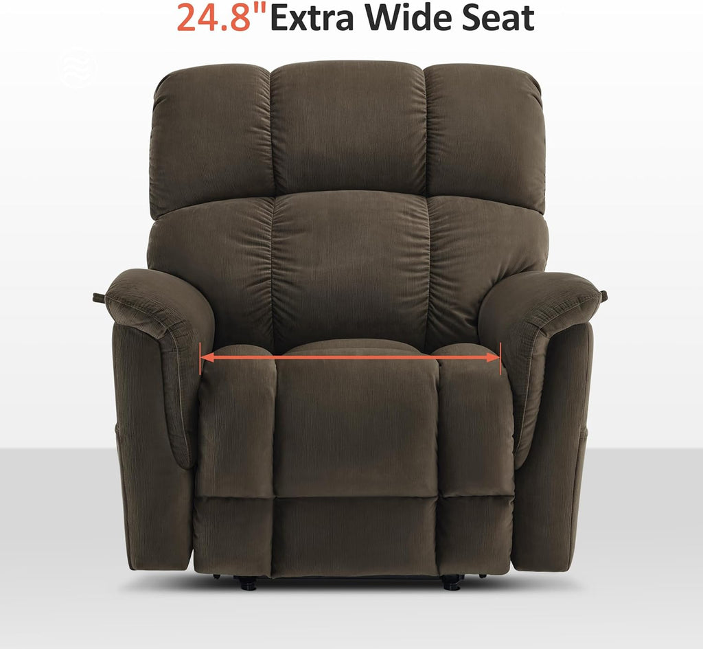 MCombo Large-Wide Dual Motor Power Lift Recliner Chair, Massage and Dual Heating for Elderly People, Infinite Position, Fabric R7166 (Coffee)