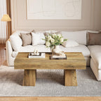 LITTLE TREE Farmhouse Coffee Table, 47 Inches Wooden Rectangular Accent Center Tables with Thick Base, Modern Low Cocktail Tea Furniture for Living Room (Rustic Brown)